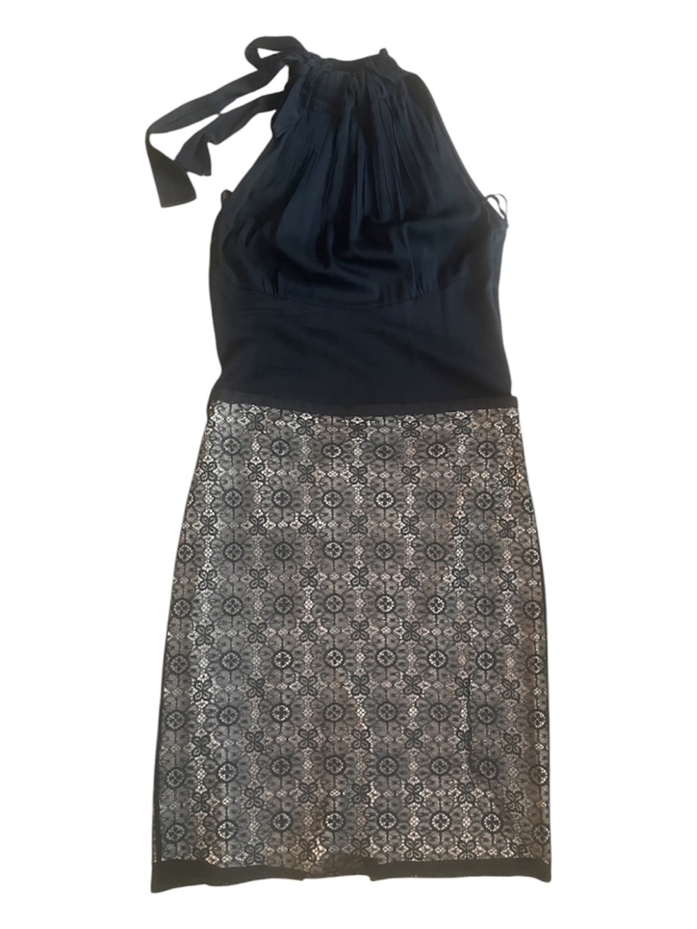 Elie Tahari Pencil Skirt Beige/Nude with Black Lace Overlay (6)